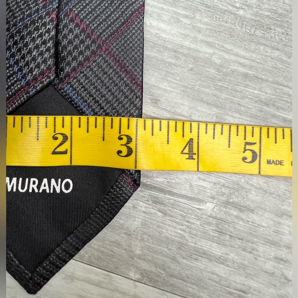 Murano Grey w/ Blue & Cranberry Plaid Silk Tie - Picture 4 of 4